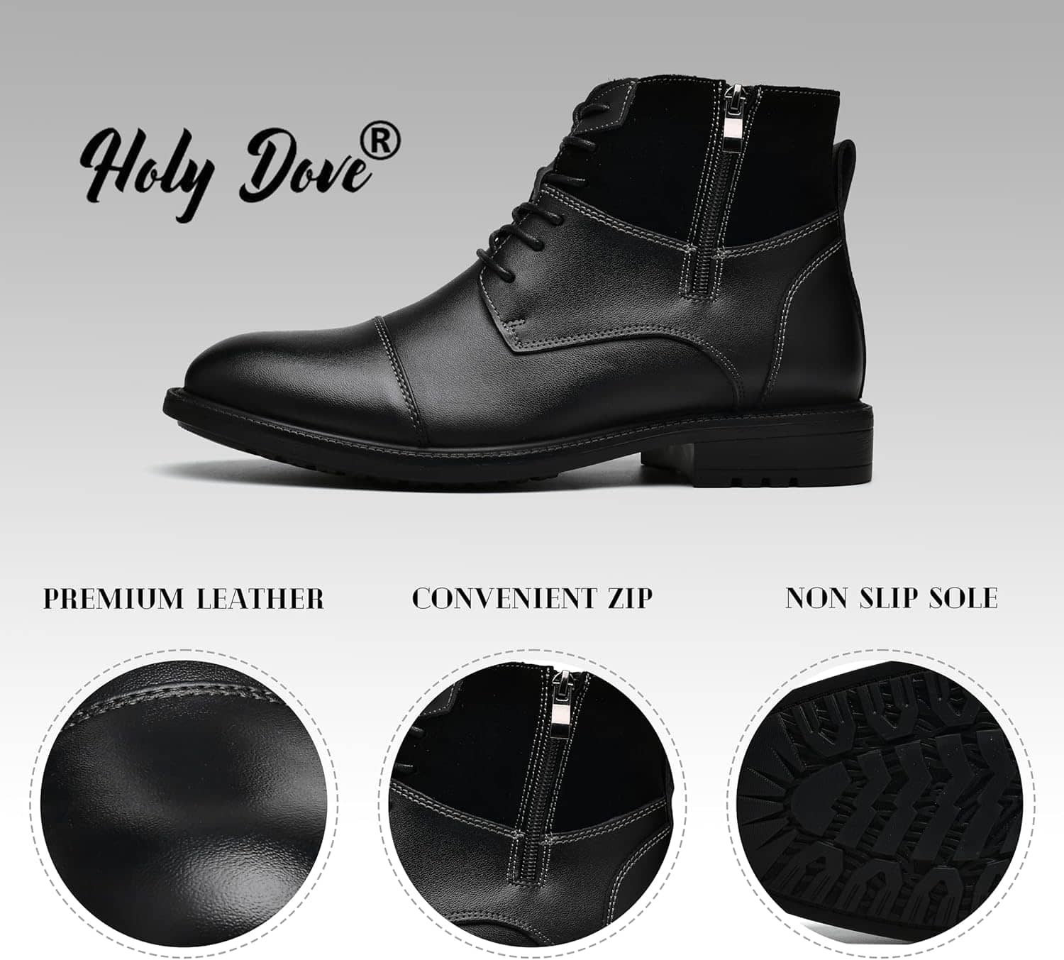 Holy dove Mens Oxford Leather Dress Boots Chukka Boots Cap Toe Side Zip Casual and Comfort Fashion Mid Top Dress Boot Chukka Ankle Boots for Men - Image 5