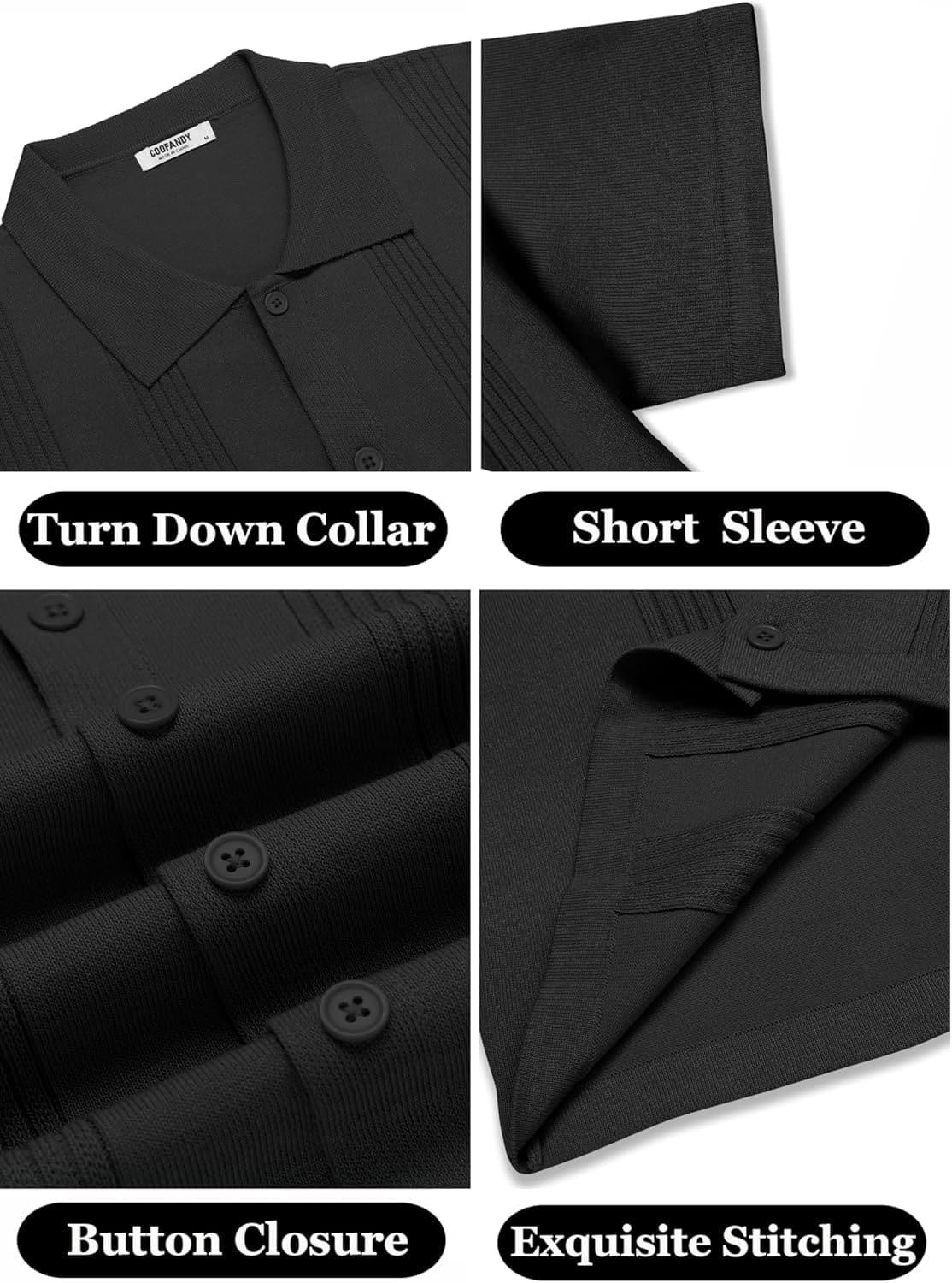 COOFANDY Men's Knit Shirt Short Sleeve Button Down Vintage Polo Shirts Casual Summer Beach Shirts - Image 5