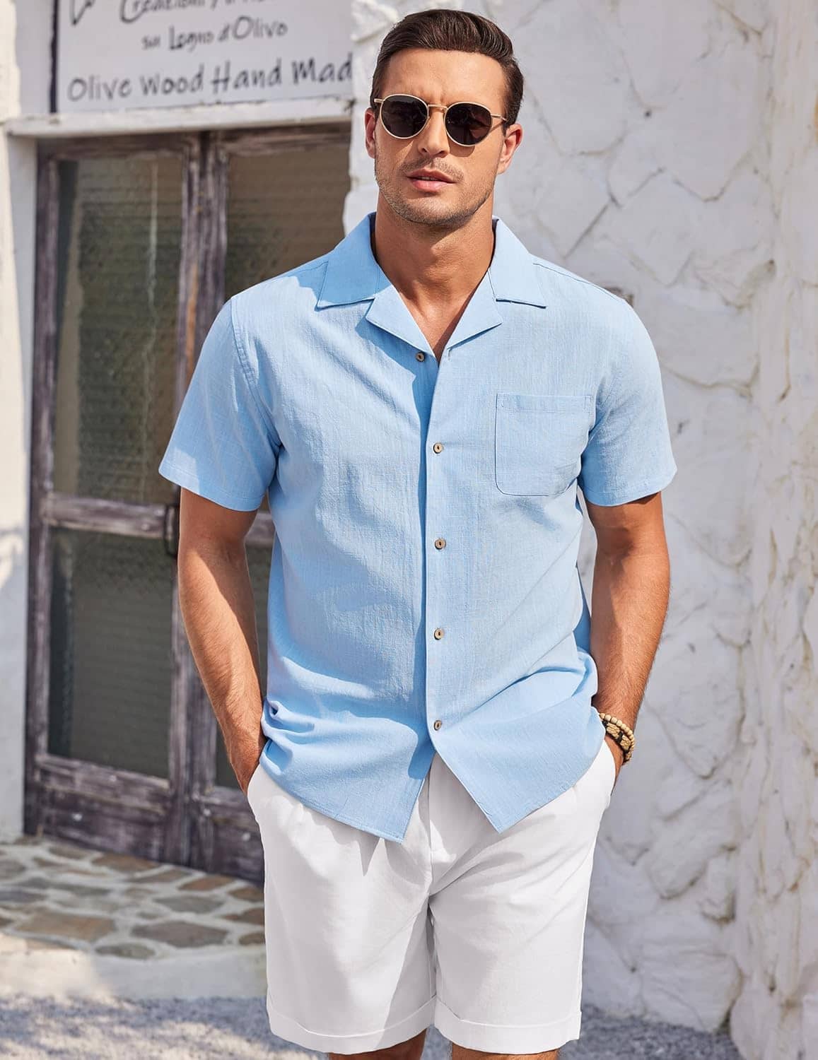 COOFANDY Mens Casual Cotton Linen Shirt Short Sleeve Button Up Shirts Summer Beach Top - Image 3