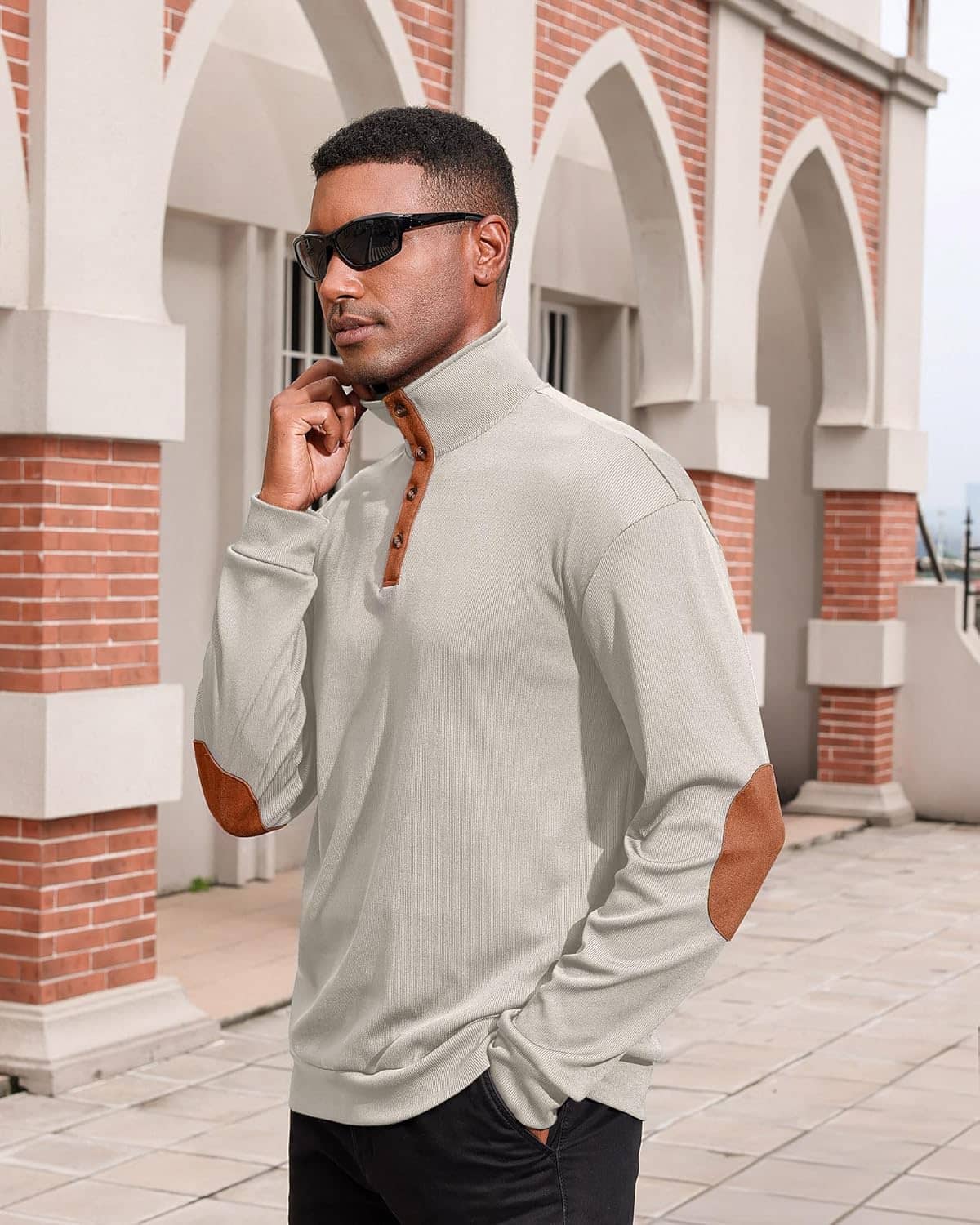 Lexiart Men's Casual Corduroy Sweatshirt Long Sleeve Thermal Stand Collar Button Pullover Sweatshirts - Image 4