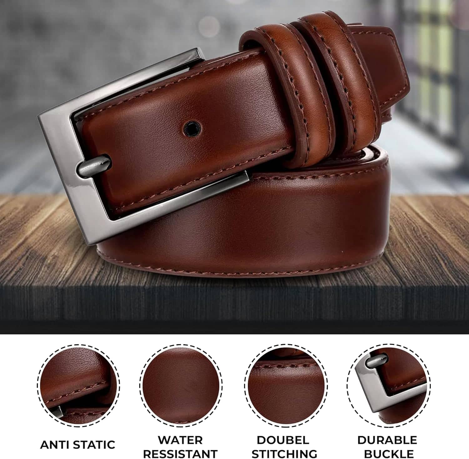 Marino’s Men Genuine Leather Dress Belt with Single Prong Buckle - Image 3