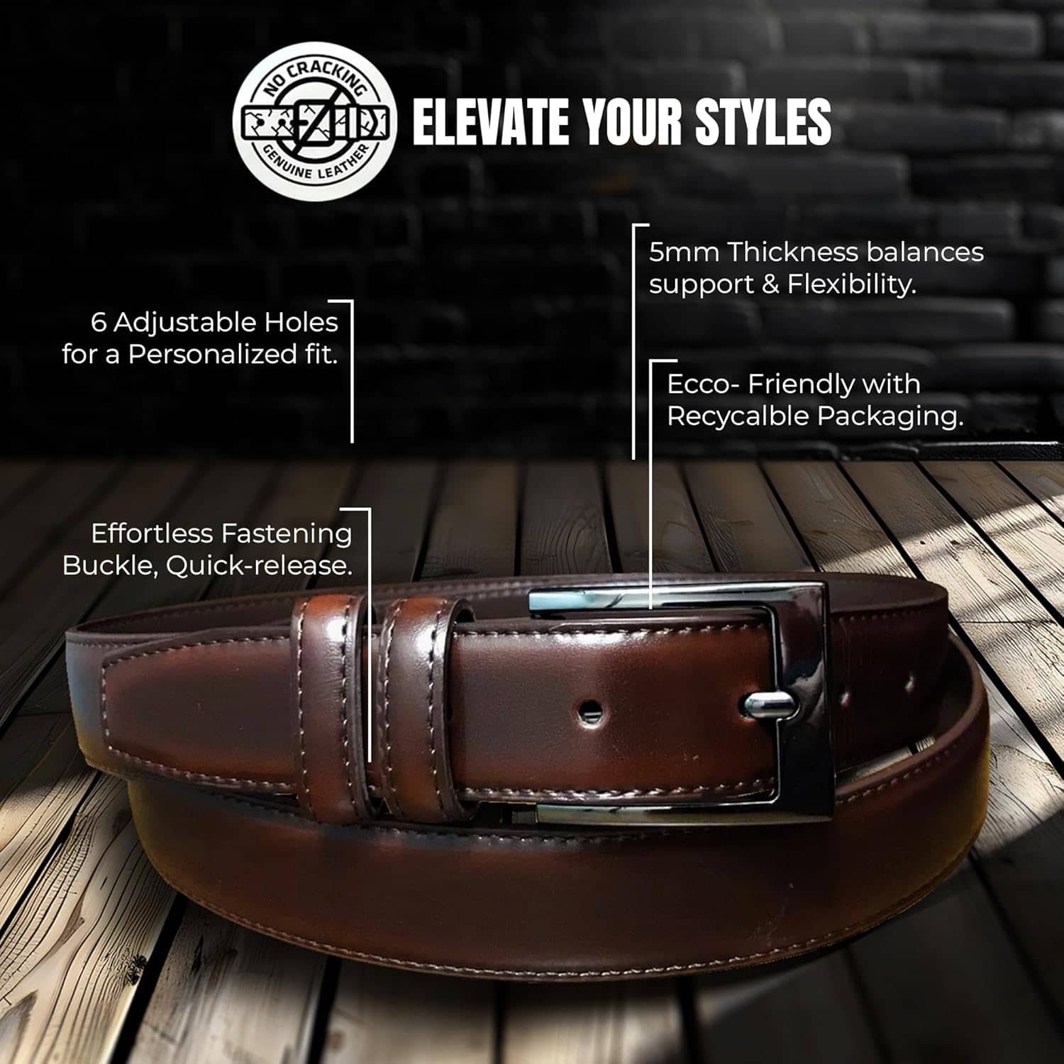 Marino’s Men Genuine Leather Dress Belt with Single Prong Buckle - Image 5
