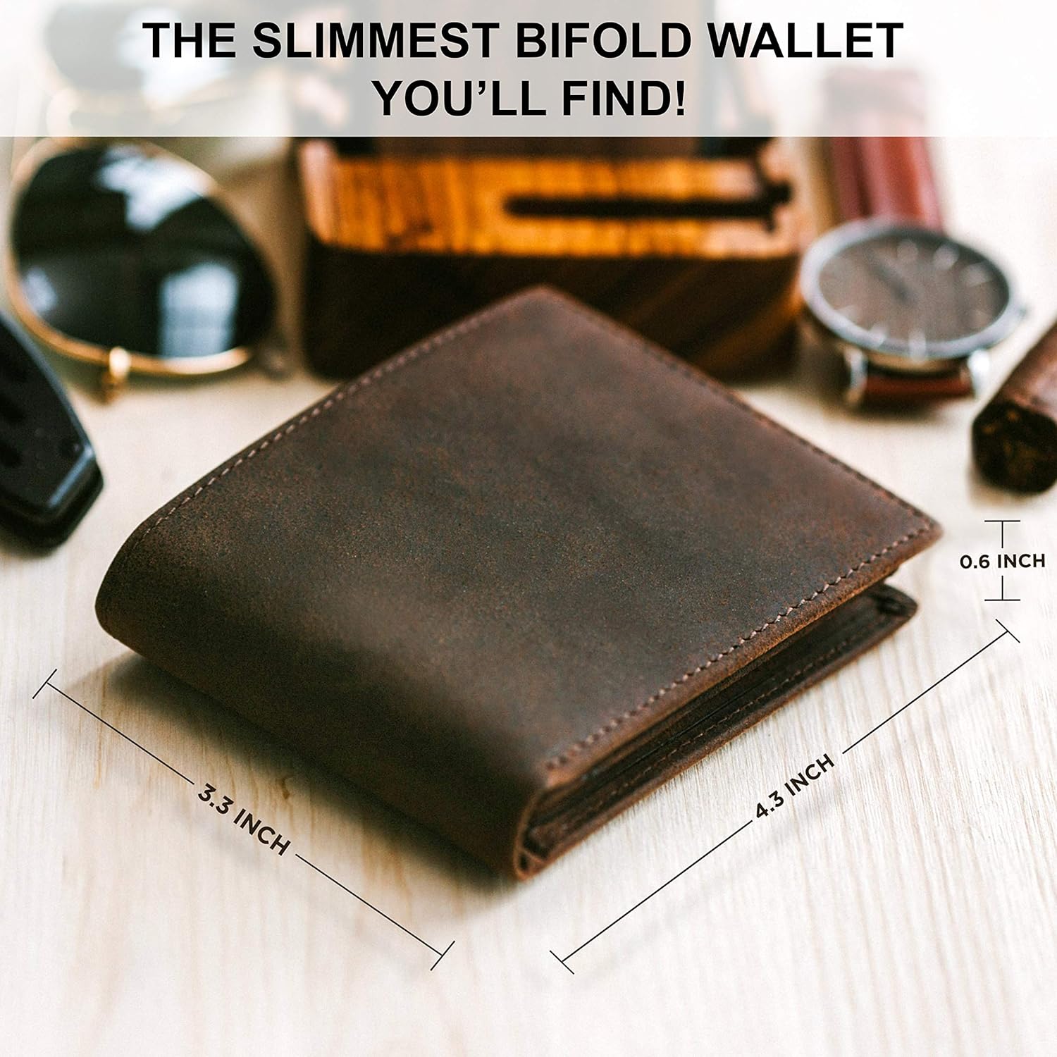 STAY FINE Top Grain Leather Wallet for Men | RFID Blocking | Bifold, Extra Capacity with 2 ID Windows | Ultra Strong Stitching | Slim Billfold with 8 Card Slots | Gift for Him - Image 4