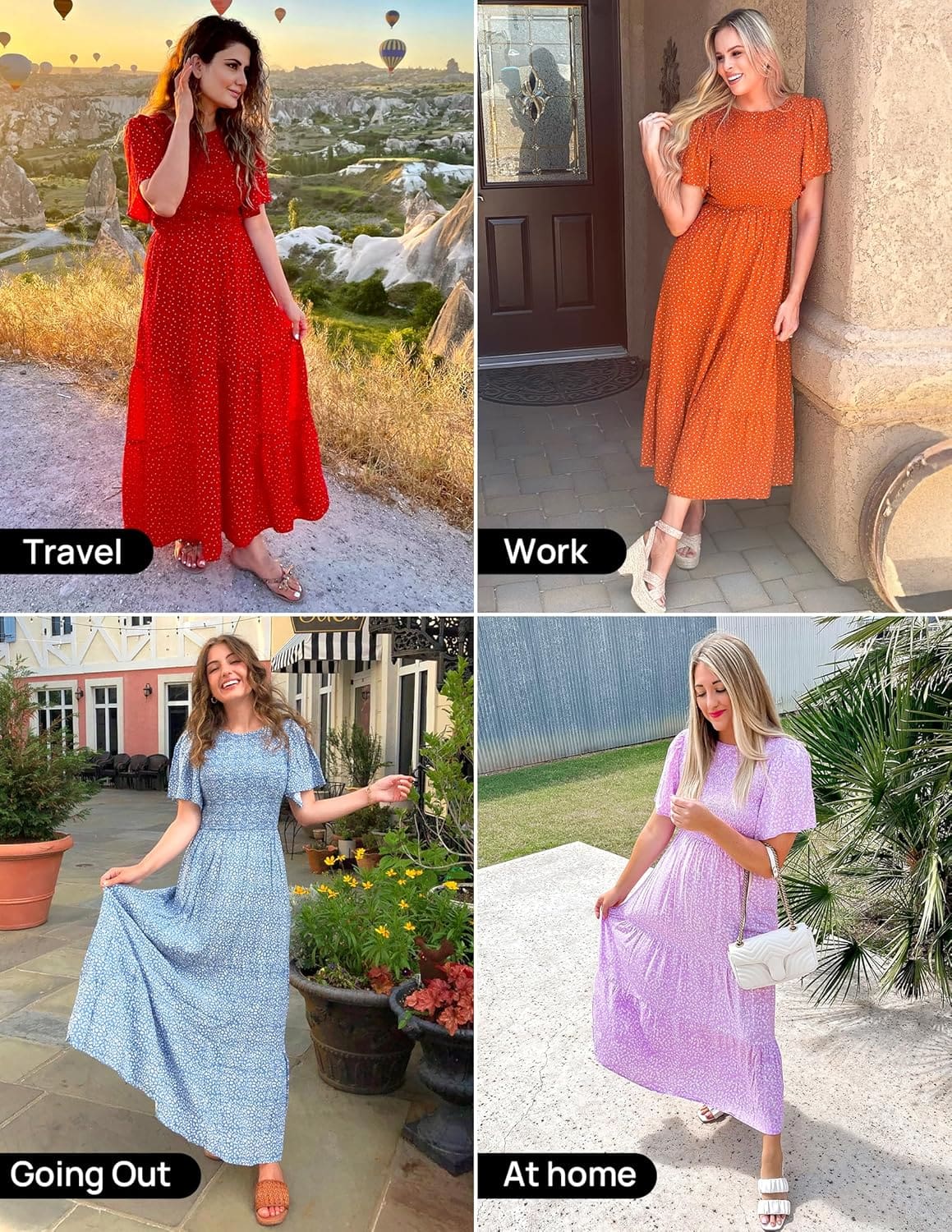 ZESICA Women's Summer Casual Floral Print Short Flutter Sleeve Crew Neck Smocked High Waist Flowy Maxi Dress - Image 5