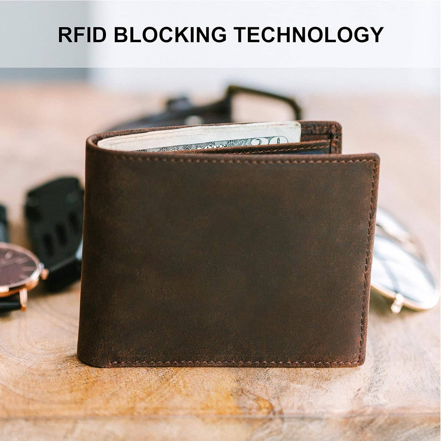 STAY FINE Top Grain Leather Wallet for Men | RFID Blocking | Bifold, Extra Capacity with 2 ID Windows | Ultra Strong Stitching | Slim Billfold with 8 Card Slots | Gift for Him - Image 6