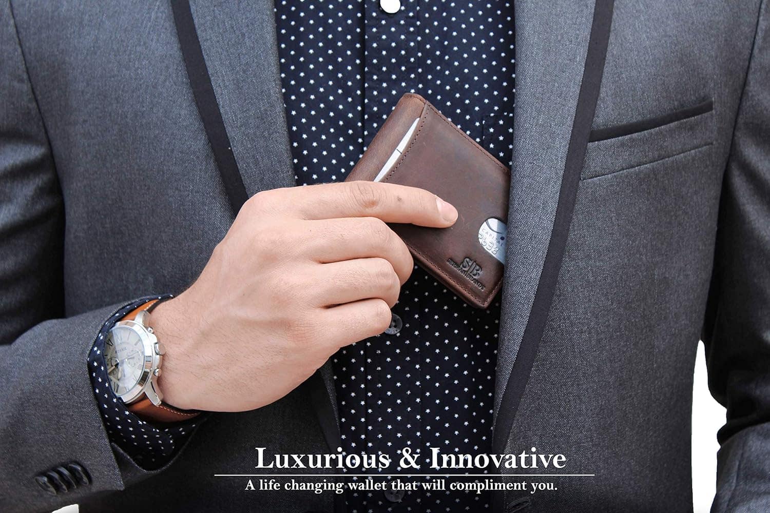 SERMAN BRANDS RFID Blocking Slim Bifold Genuine Leather Minimalist Front Pocket Wallets for Men with Money Clip Thin Mens - Image 2