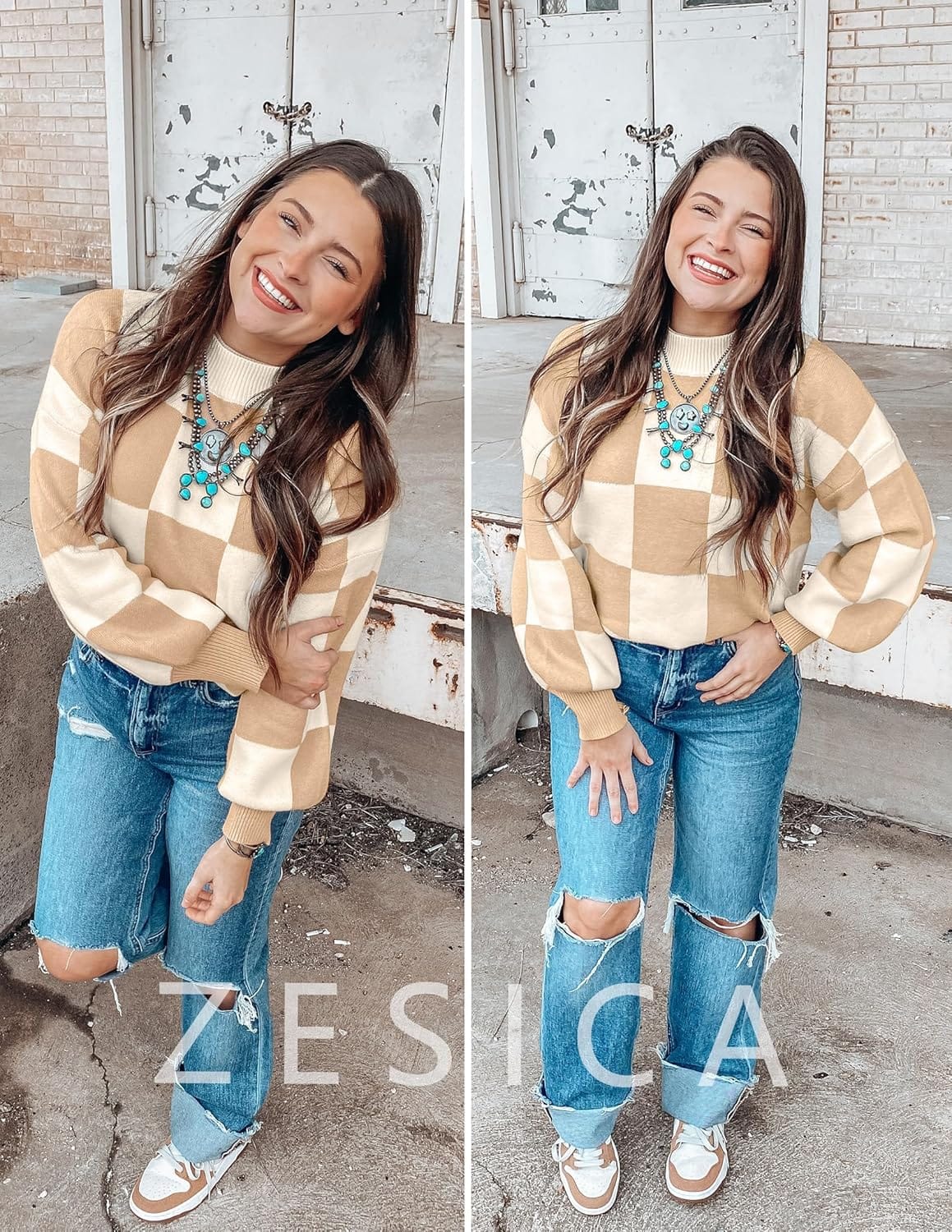 ZESICA Women's Fall Fashion Turtleneck Long Sleeve Striped Ribbed Knit Loose Pullover Sweater Tops - Image 5